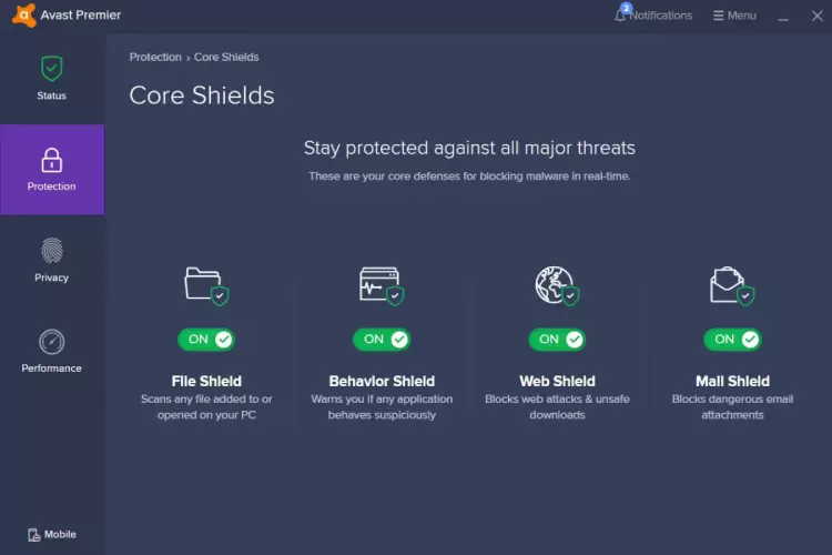 Avast Premium Security, Avast Core Shields.