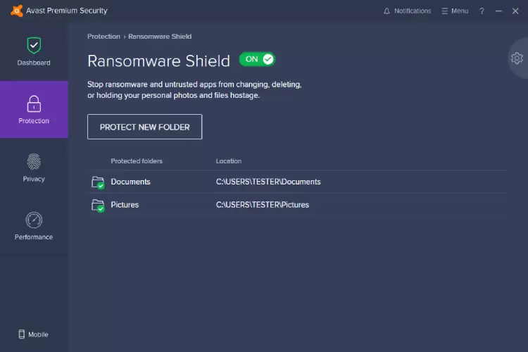 Avast Premium Security Ransomware Shield.