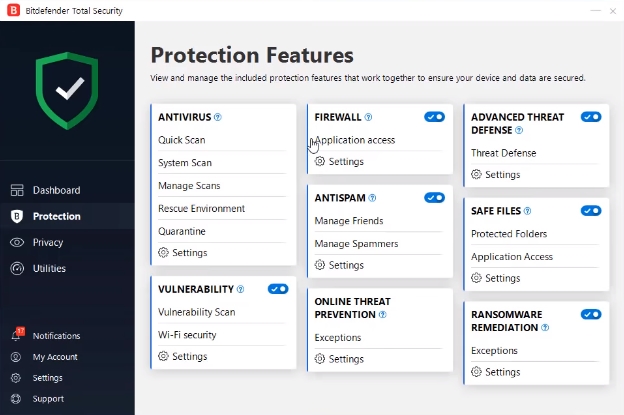 Bitdefender Antivirus Protection features.