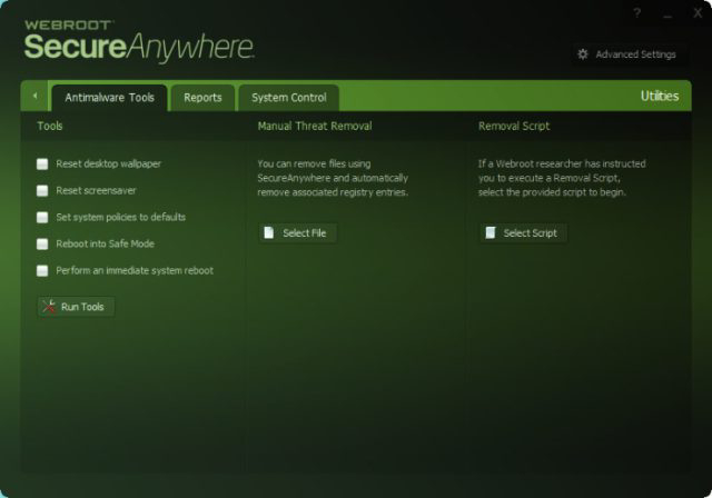 Webroot Secure Anywhere Advanced Tools.