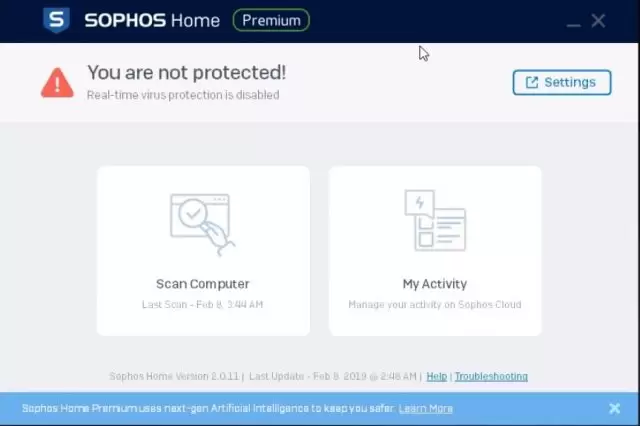 Sophos antivirus interface
