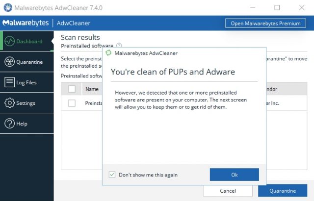 Malwarebytes AdwCleaner dispose d'options d'analyse.