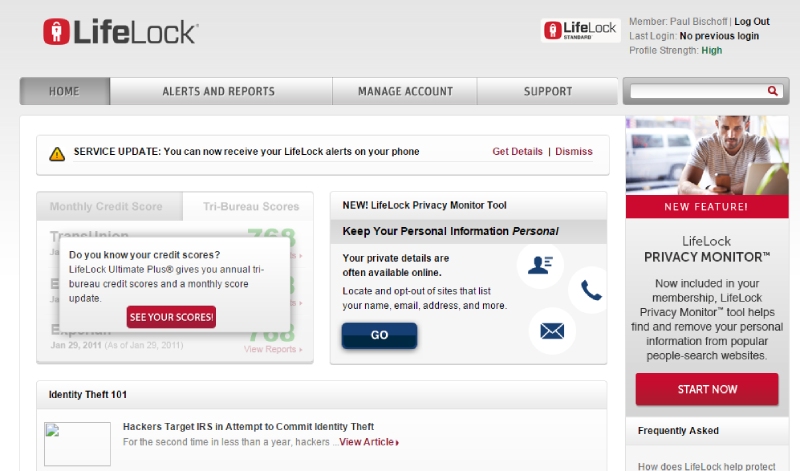  Reseña de LifeLock: Hechos, Pros y contras, página de inicio de LifeLock