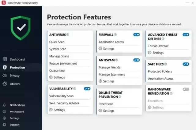 Bitdefender Protection Features.