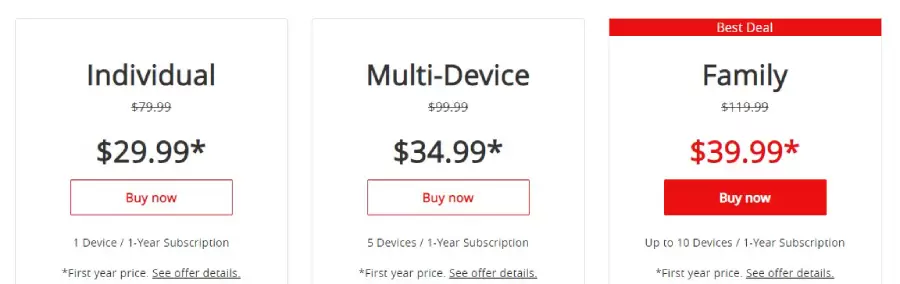 McAfee Total Antivirus Packages and Prices.