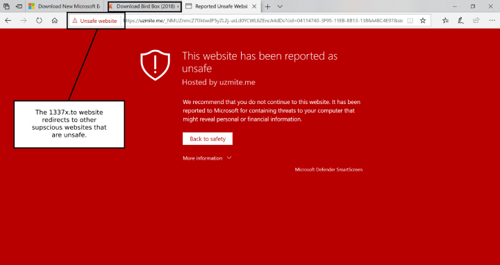 1337x.to redirects to unsafe websites.
