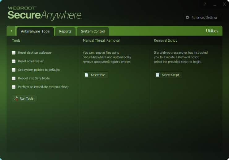 Webroot Secure Anywhere Advanced Tools