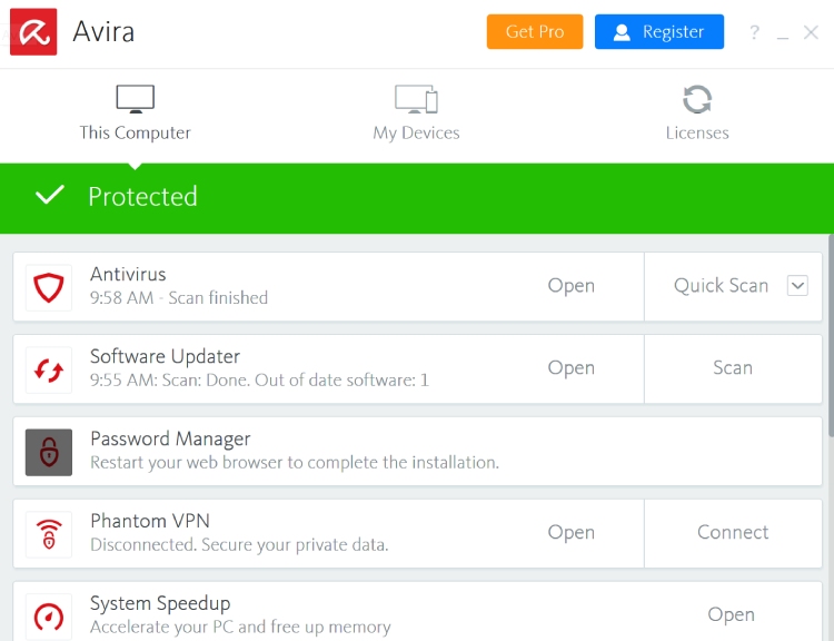 Avira Free Main Screen