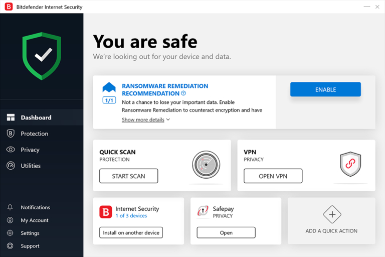 Affiliate Link Bitdefender Total Security main screen