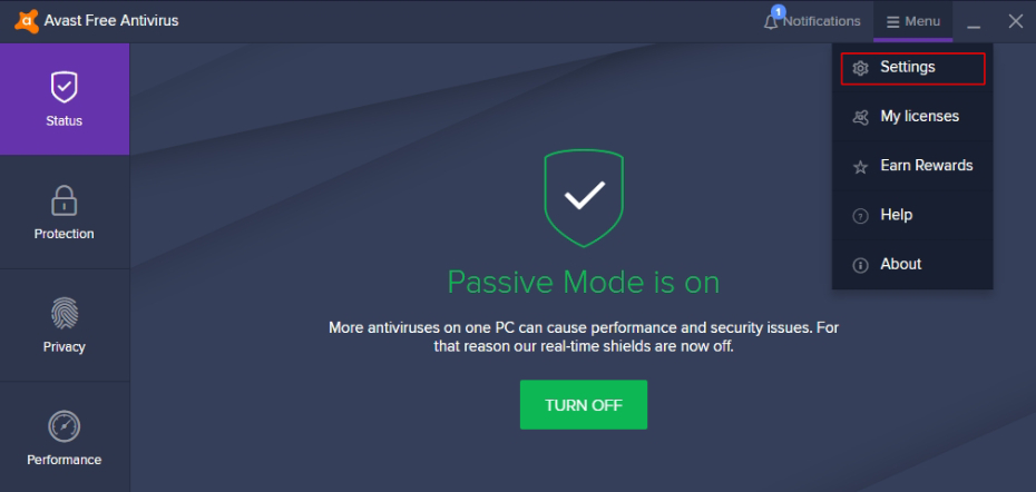 Avast Interface
