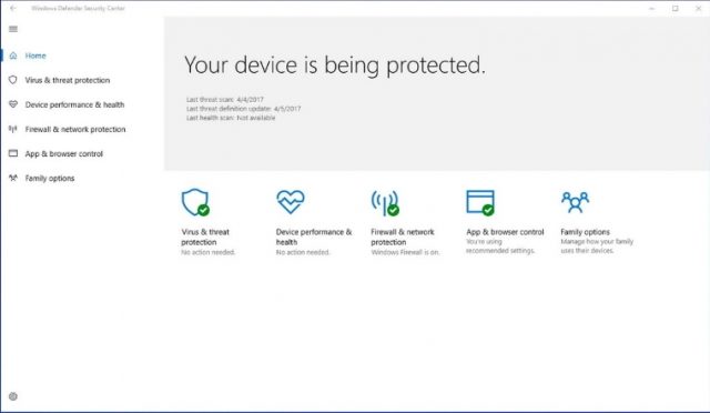 Windows Defender Interface