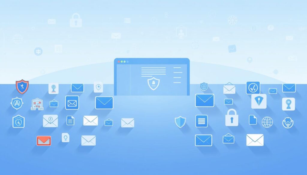 A stylized digital illustration depicting a comparison of various email security tools. In the foreground, a diverse array of software icons representing antivirus, anti-spam, encryption, and authentication solutions are arranged in a grid-like layout, each casting subtle shadows. The middle ground features a clean, minimalist interface with streamlined controls and visualizations, conveying the tools' user-friendly nature. The background is a soft, gradient-based environment, with subtle technology-inspired patterns and motifs adding depth and visual interest. The overall tone is professional, modern, and informative, suitable for educating readers about email security measures. A stylized digital illustration depicting a comparison of various email security tools. In the foreground, a diverse array of software icons representing antivirus, anti-spam, encryption, and authentication solutions are arranged in a grid-like layout, each casting subtle shadows. The middle ground features a clean, minimalist interface with streamlined controls and visualizations, conveying the tools' user-friendly nature. The background is a soft, gradient-based environment, with subtle technology-inspired patterns and motifs adding depth and visual interest. The overall tone is professional, modern, and informative, suitable for educating readers about email security measures.
