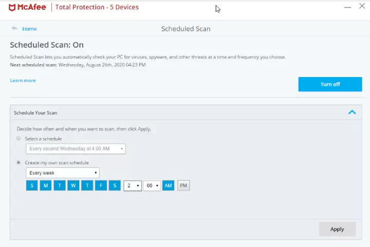 McAfee Scanning Options