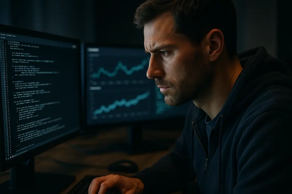AI-driven patching dashboard showing vulnerability updates on workstation screens