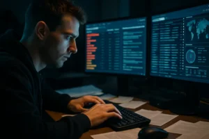 Machine-Speed Vulnerability Management dashboard with CVE records and risk queues