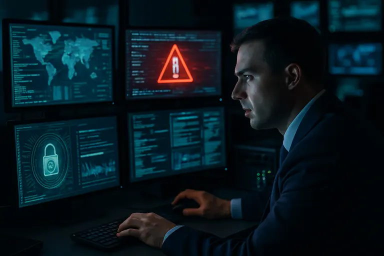 Technician checking industrial sensors connected to energy equipment