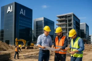 AI Data Center Oversight shown through data center cooling units and permitting documents