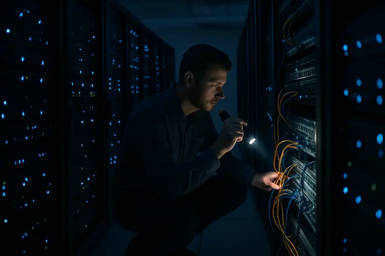 Server room monitoring console showing isolated systems and audit activity