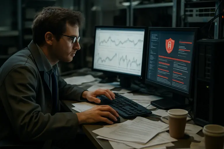 Cybersecurity team reviewing alerts and research notes in a lab