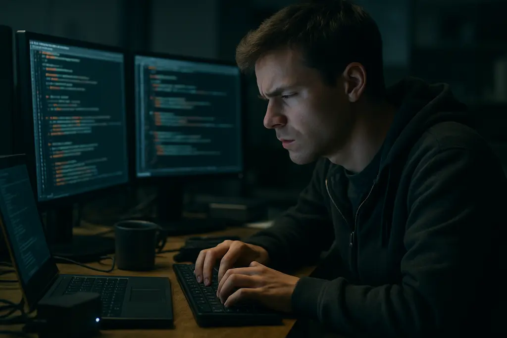 Analyst reviewing AI-driven offensives in malware telemetry on a secure workstation