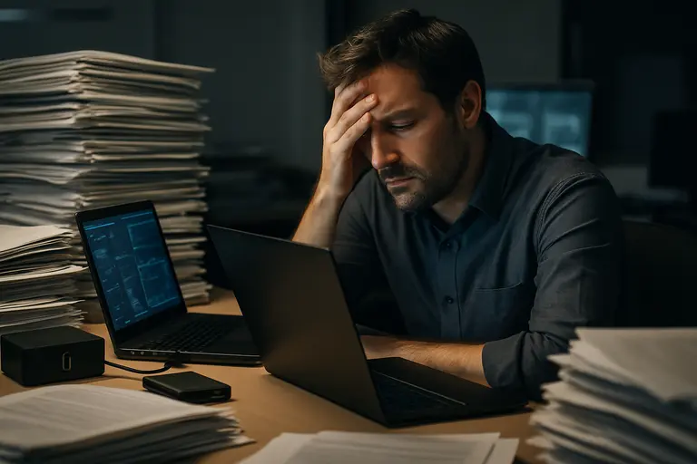 Analyst comparing cybersecurity reports and system notes