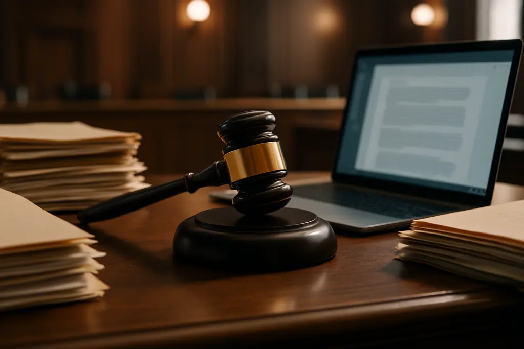 Florida OpenAI Injunction filing beside a laptop showing an AI chat interface
