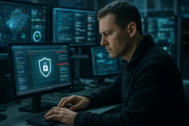 Network administrator checking segmented systems in a control room