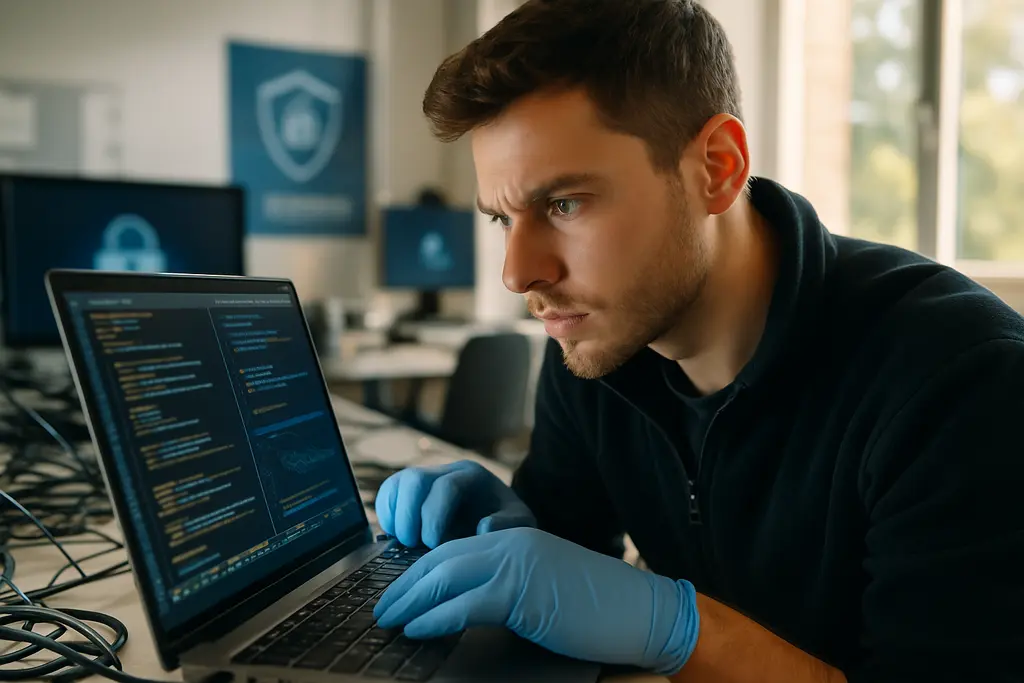 Small utilities cyber defense team reviewing plant network alerts
